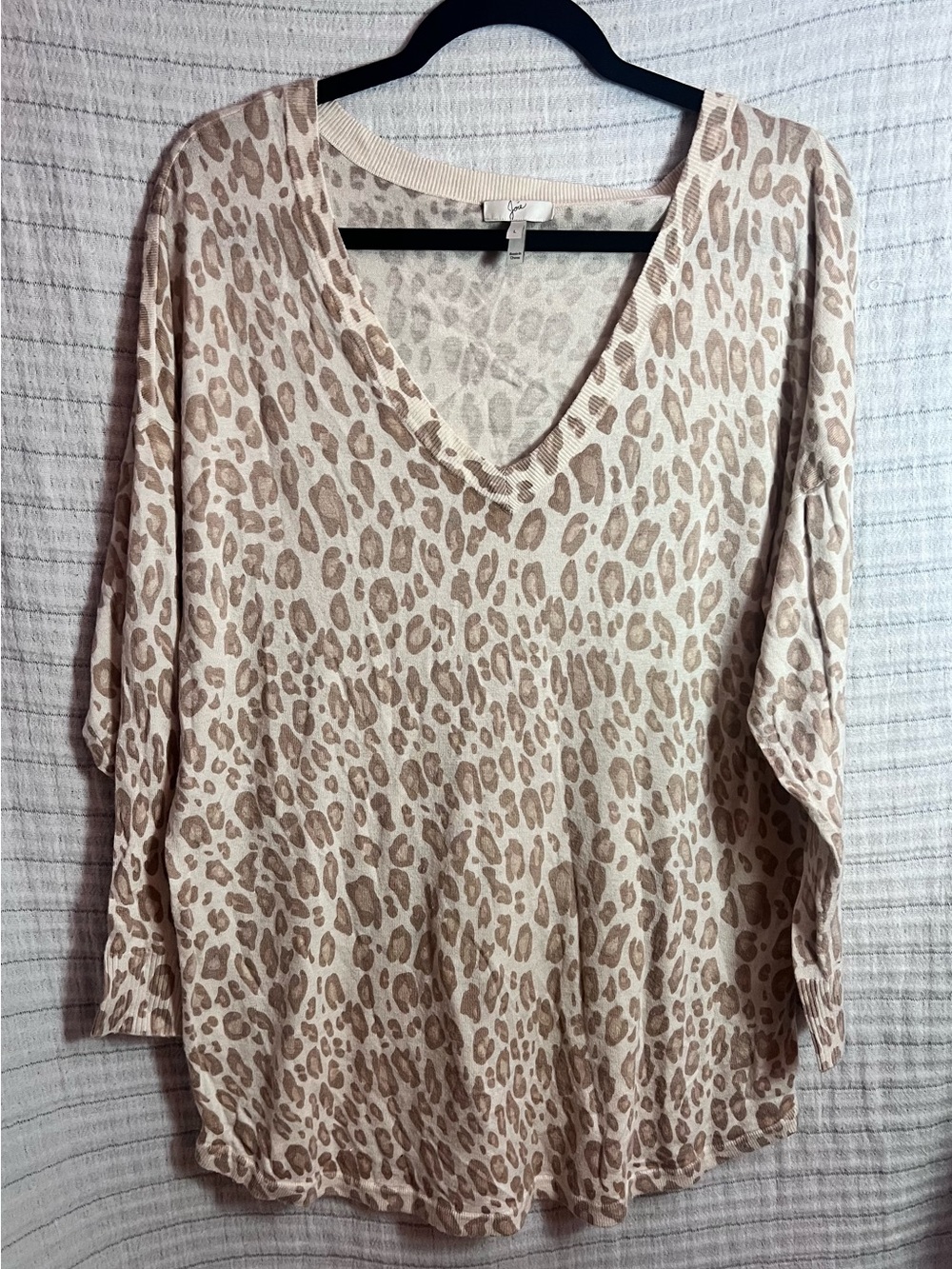 Joie Beige Leopard Print V-Neck Sweater